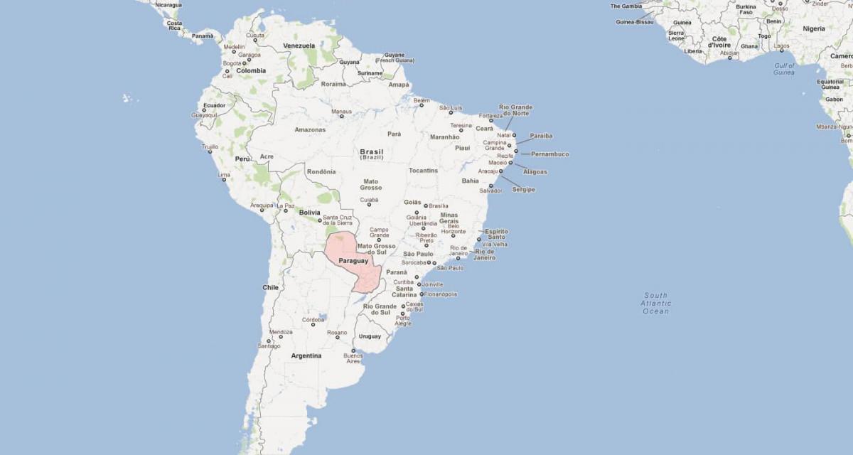 Kaart van Paraguay suid-amerika