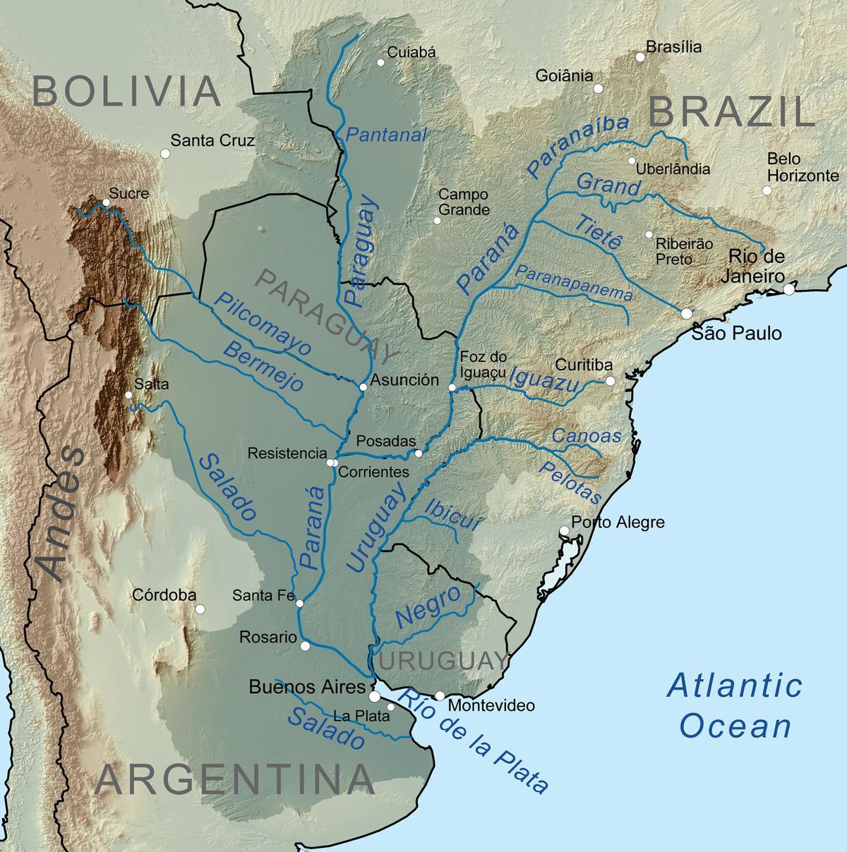 Kaart van Paraguay rivier